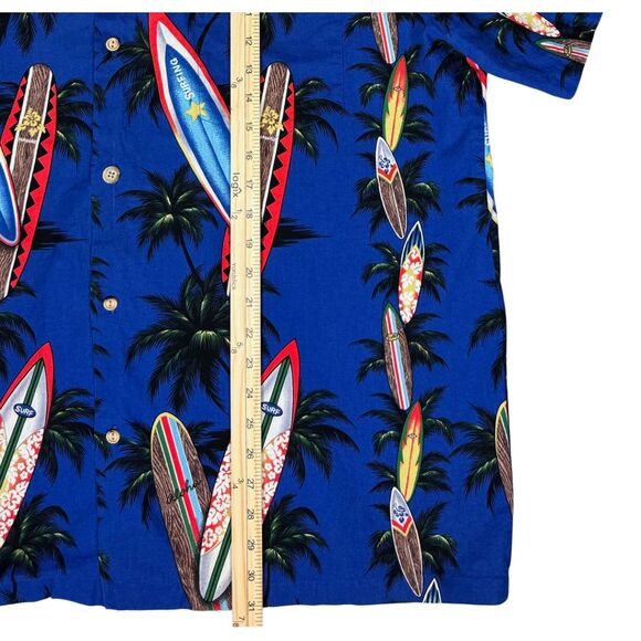 RJC Hawaiian Shirt Men Surfboard Tress All Over Print 2XL Blue Nautical Vtg USA - Picture 4 of 9